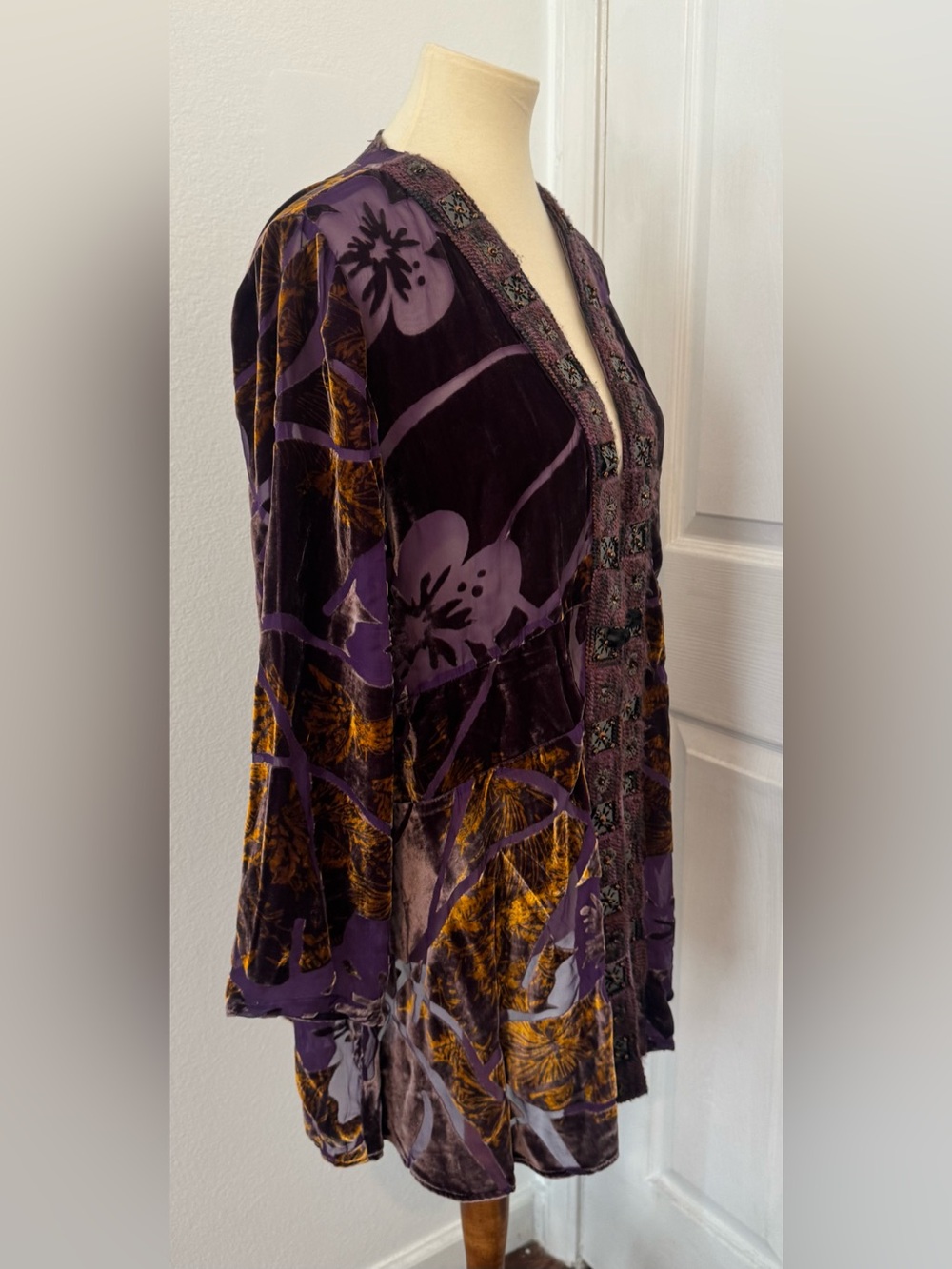 Soft Surroundings Kimono Cardigan Open Front Floral Velvet Burnout Whimsy Lg - Picture 4 of 9